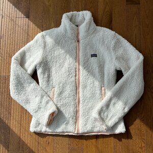 Patagonia Cream Teddy Fleece Jacket with Light Pink Trim